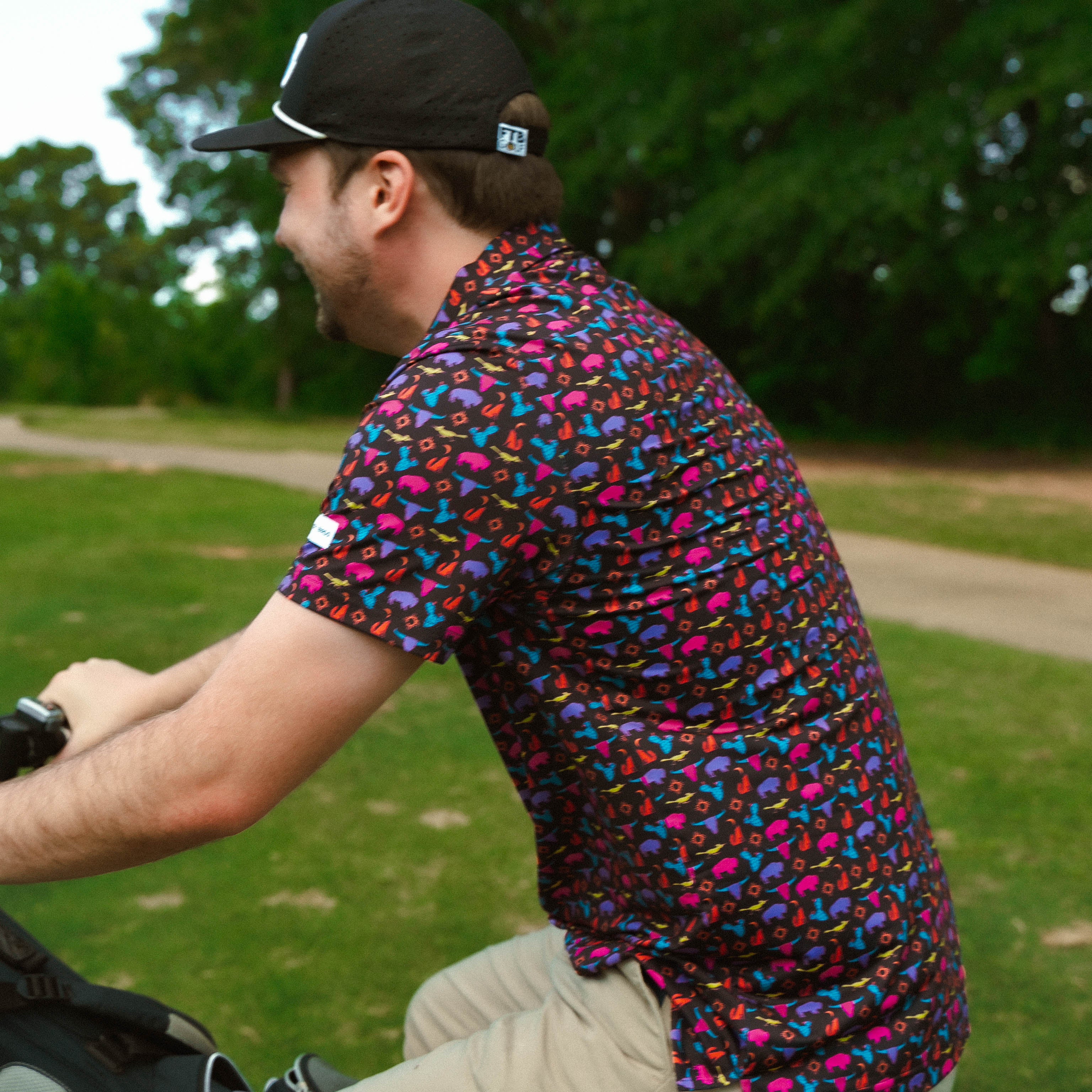 For the birds golf mens southwestern desert patterned golf polo