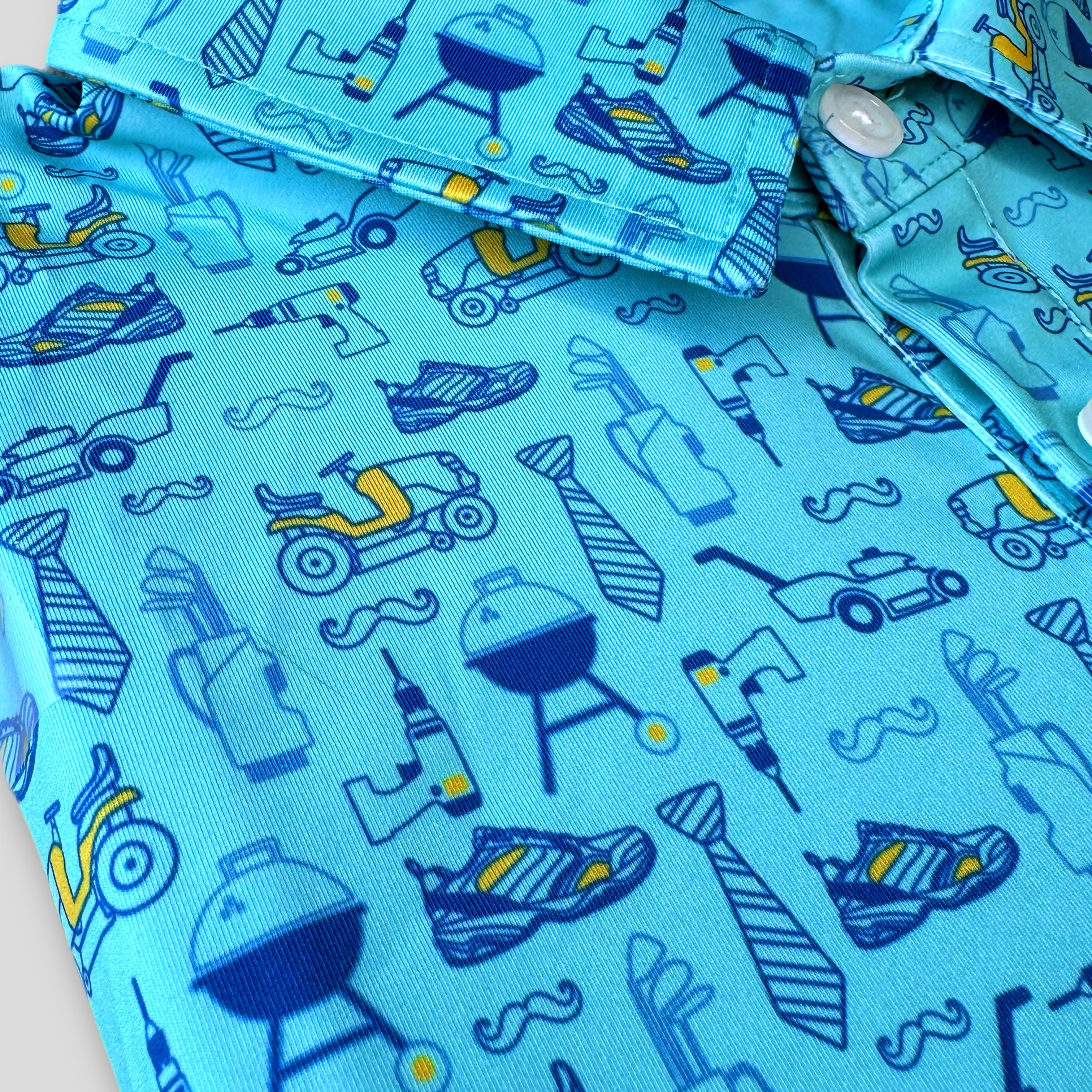 Dad polo from ftb golf with lawn mowers tools drills and golf clubs