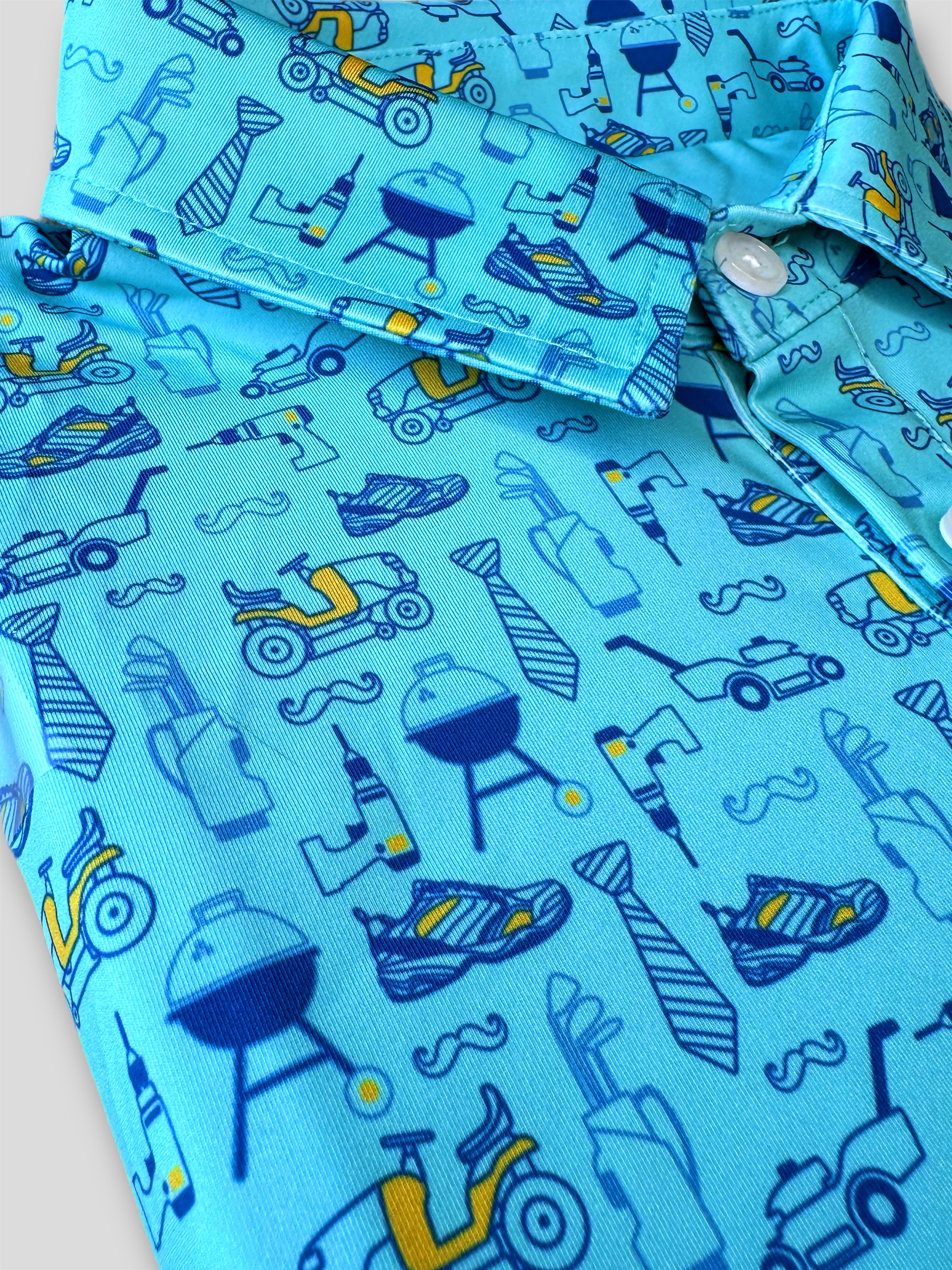 Dad polo from ftb golf with lawn mowers tools drills and golf clubs