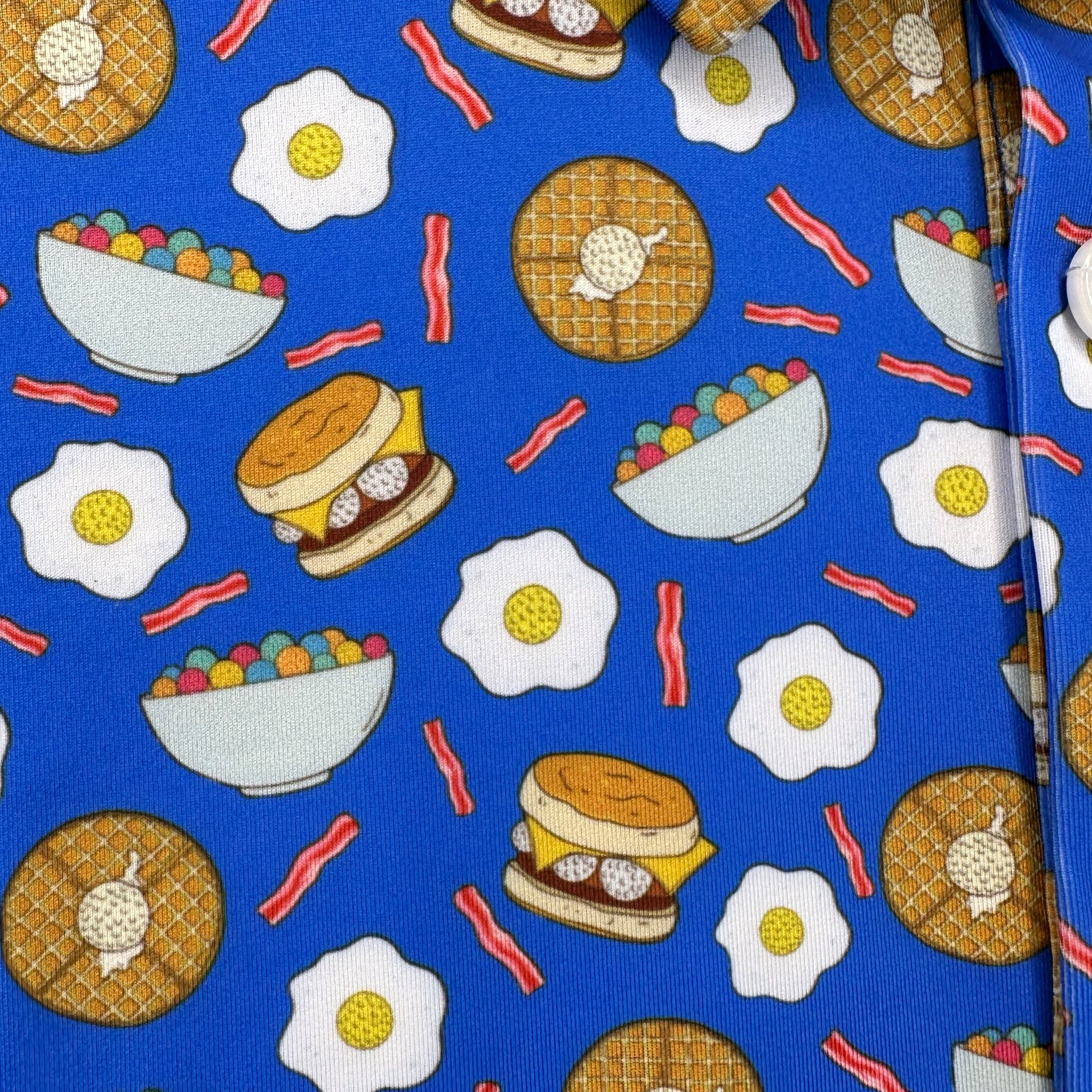 Fried egg and bacon breakfast ball men’s golf polo