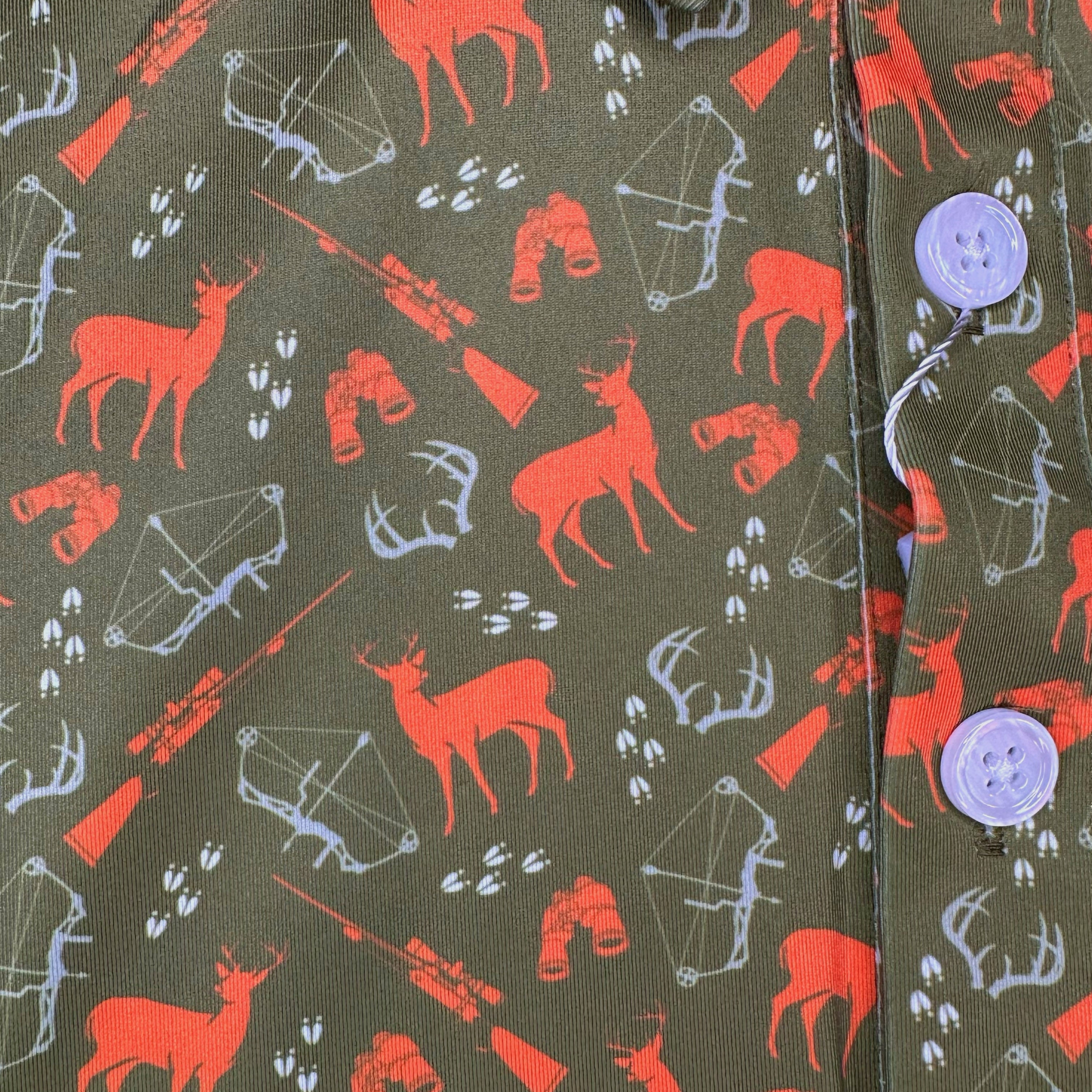 For the birds men’s deer hunting marksman golf polo with deer, rifles, antlers and more