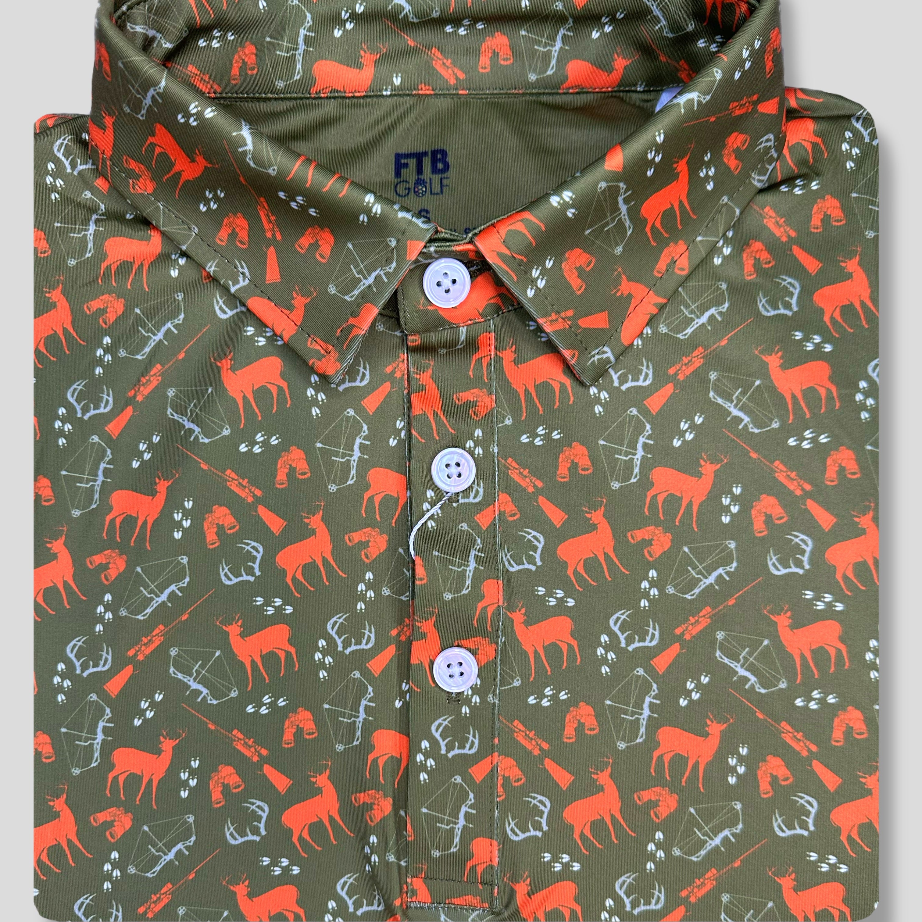 For the birds men’s deer hunting marksman golf polo with deer, rifles, antlers and more