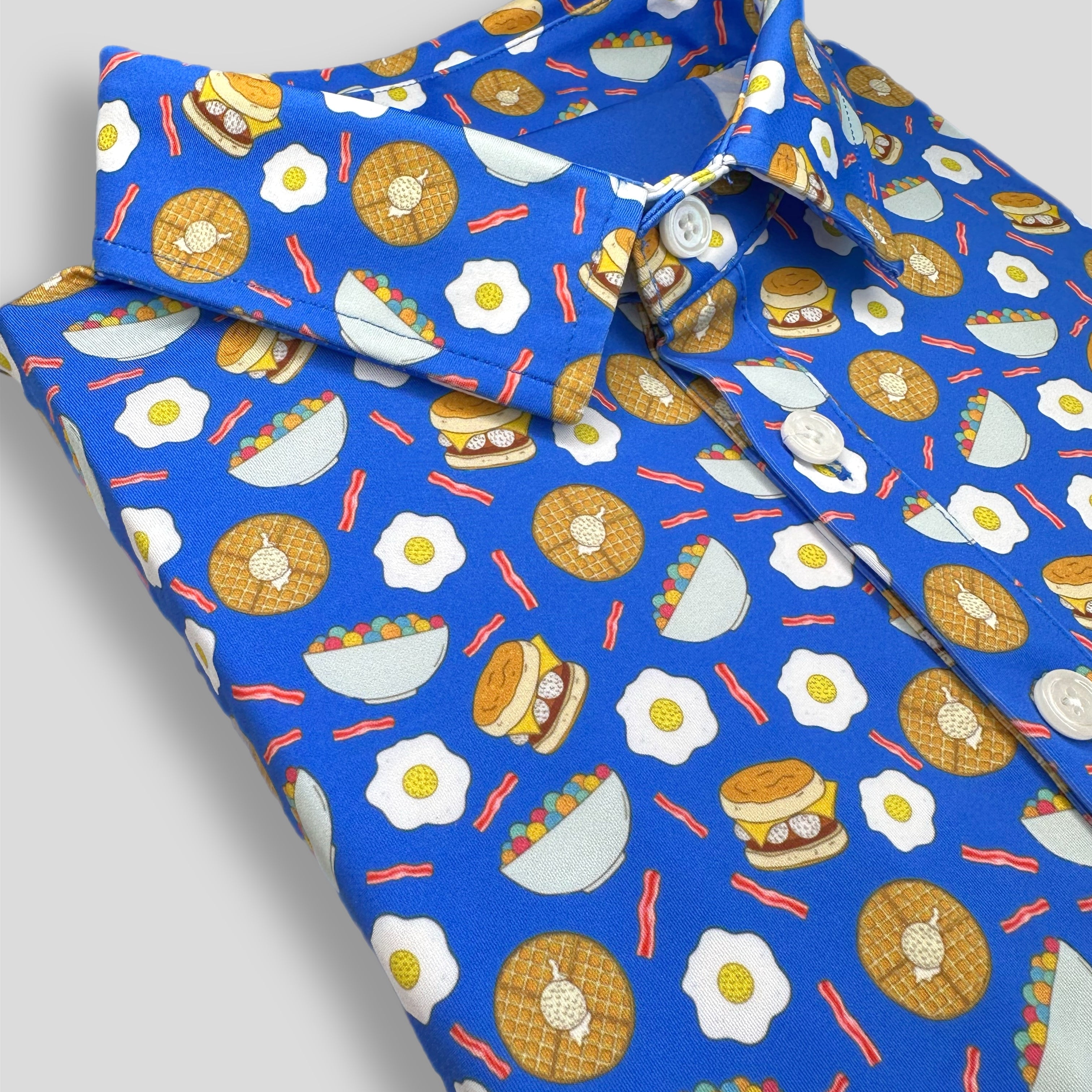 Funny bacon golf polo with breakfast ball themed pattern
