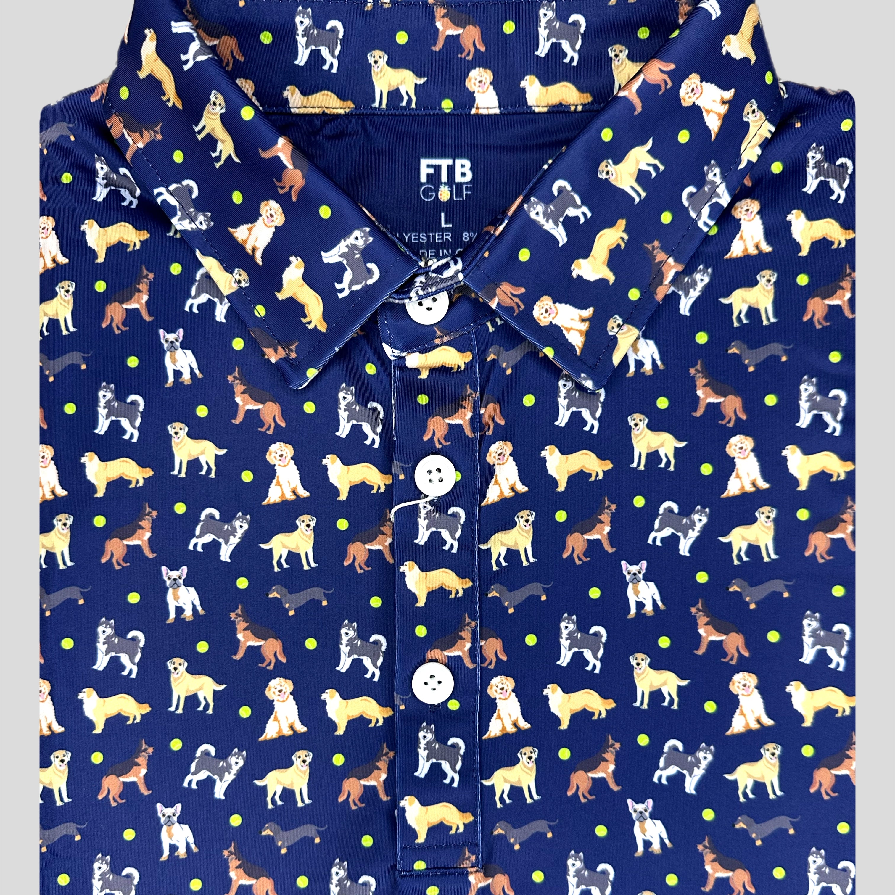 For the birds men’s dog themed golf polo