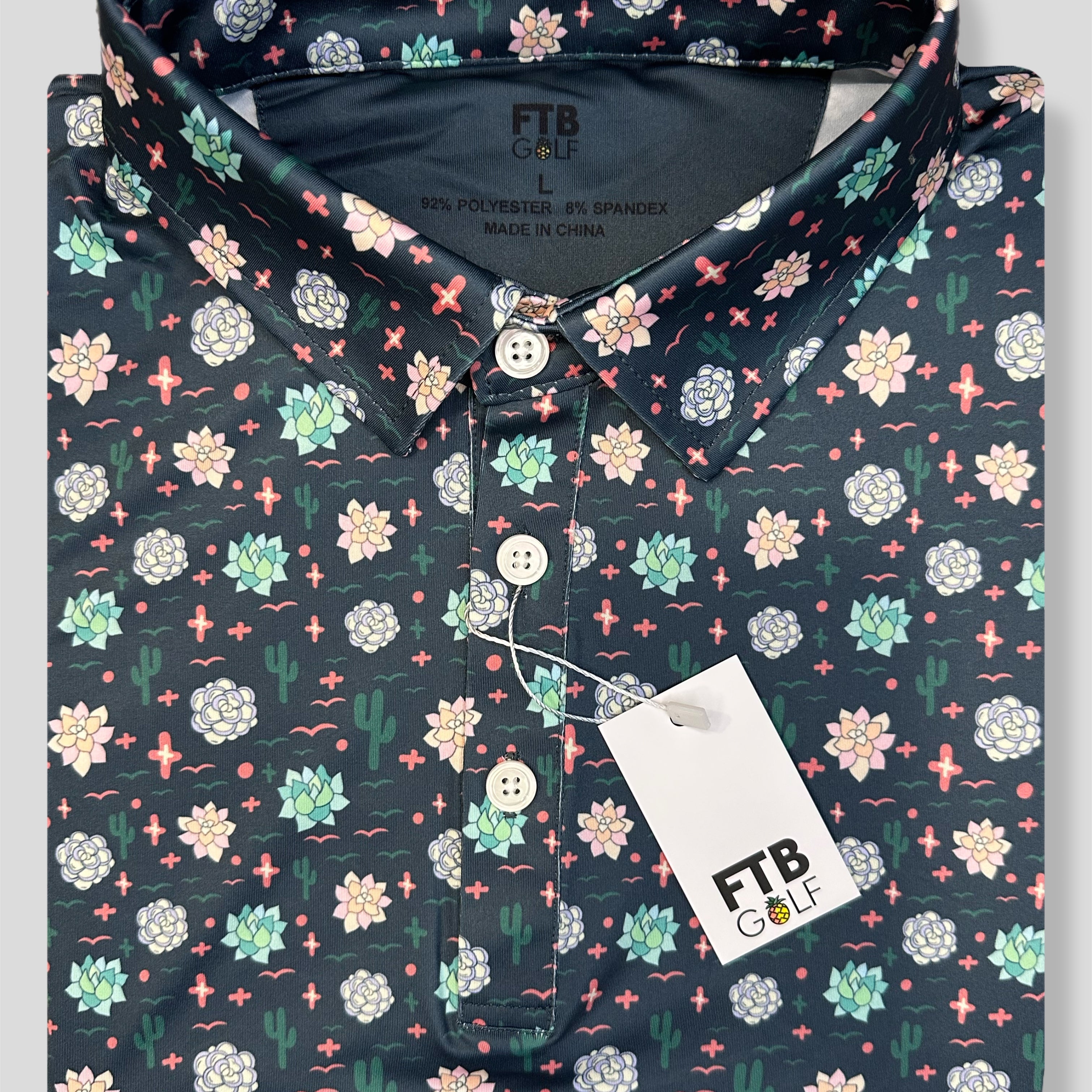 For the birds desert cactus theme patterned golf polo