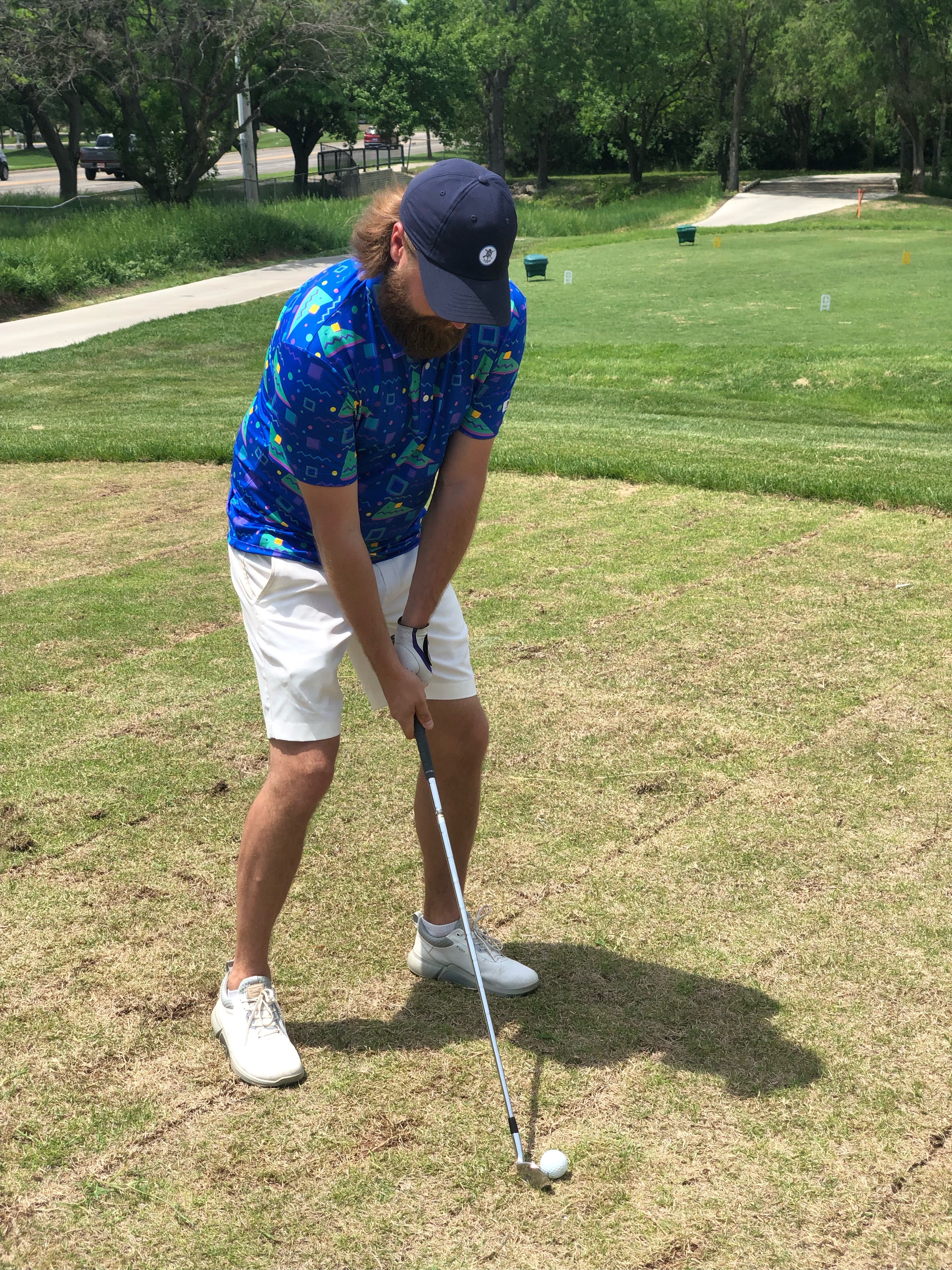 For the birds fun golf polo for men with a 90s print that is great for summer time