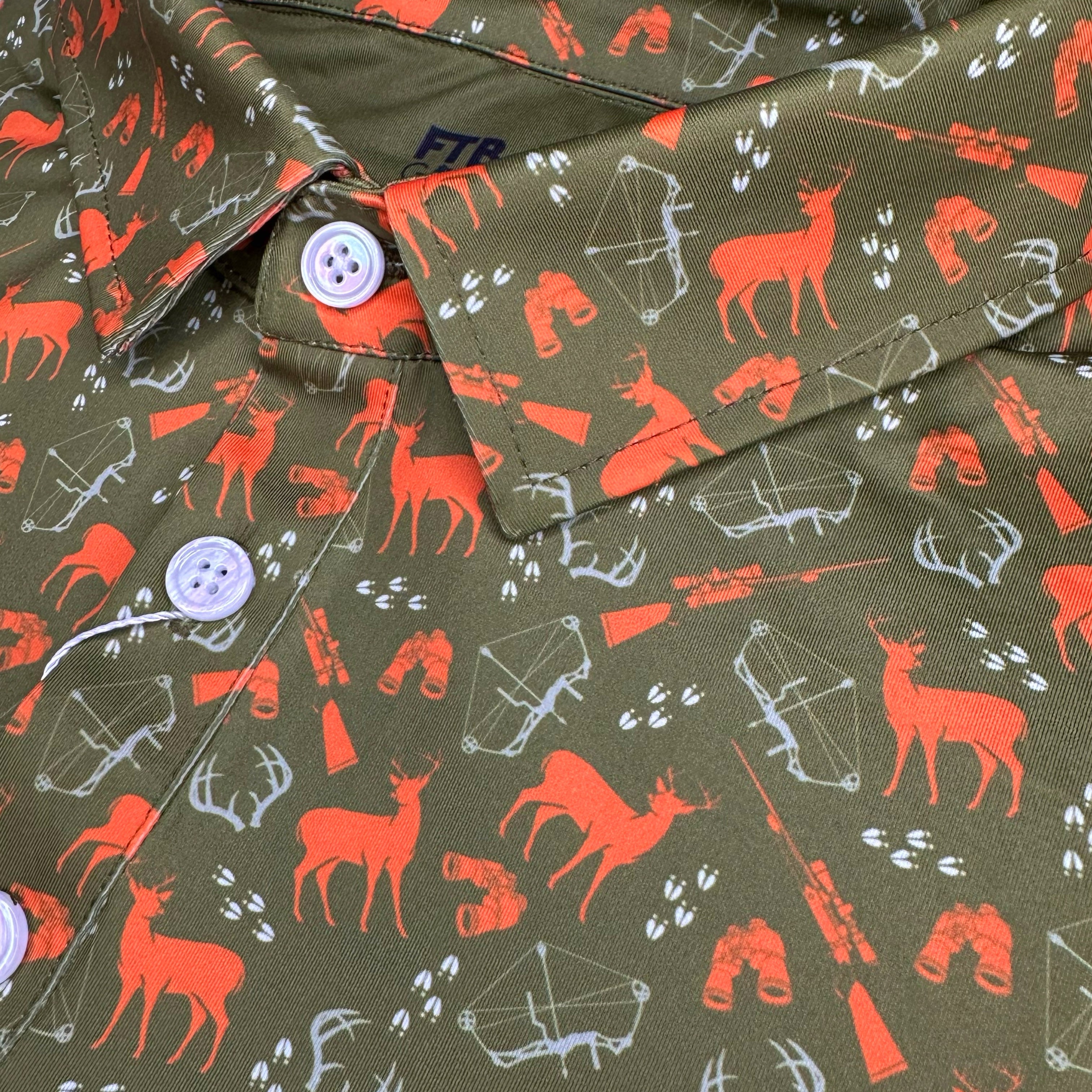 For the birds men’s deer hunting marksman golf polo with deer, rifles, antlers and more
