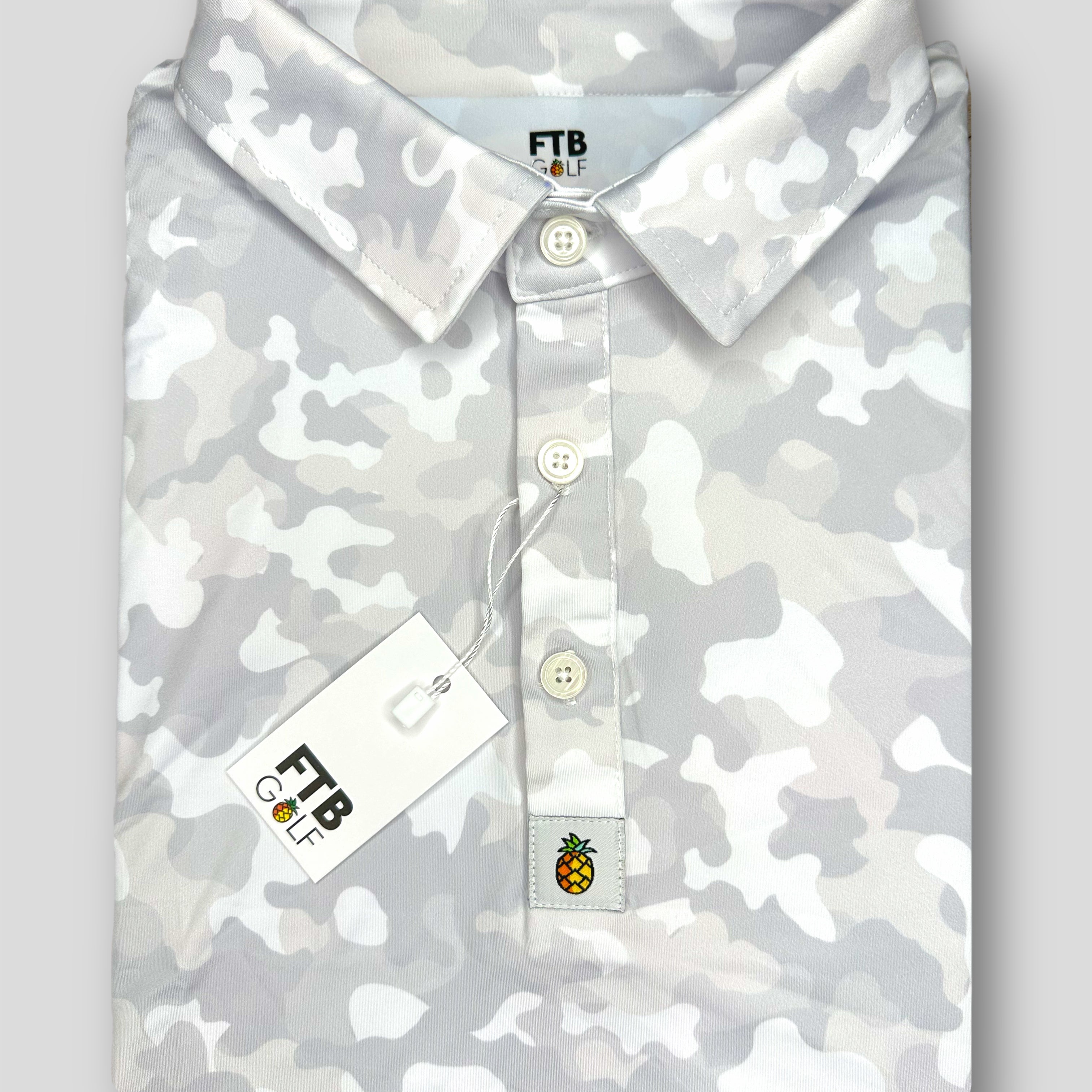 Men’s white camo performance golf polo