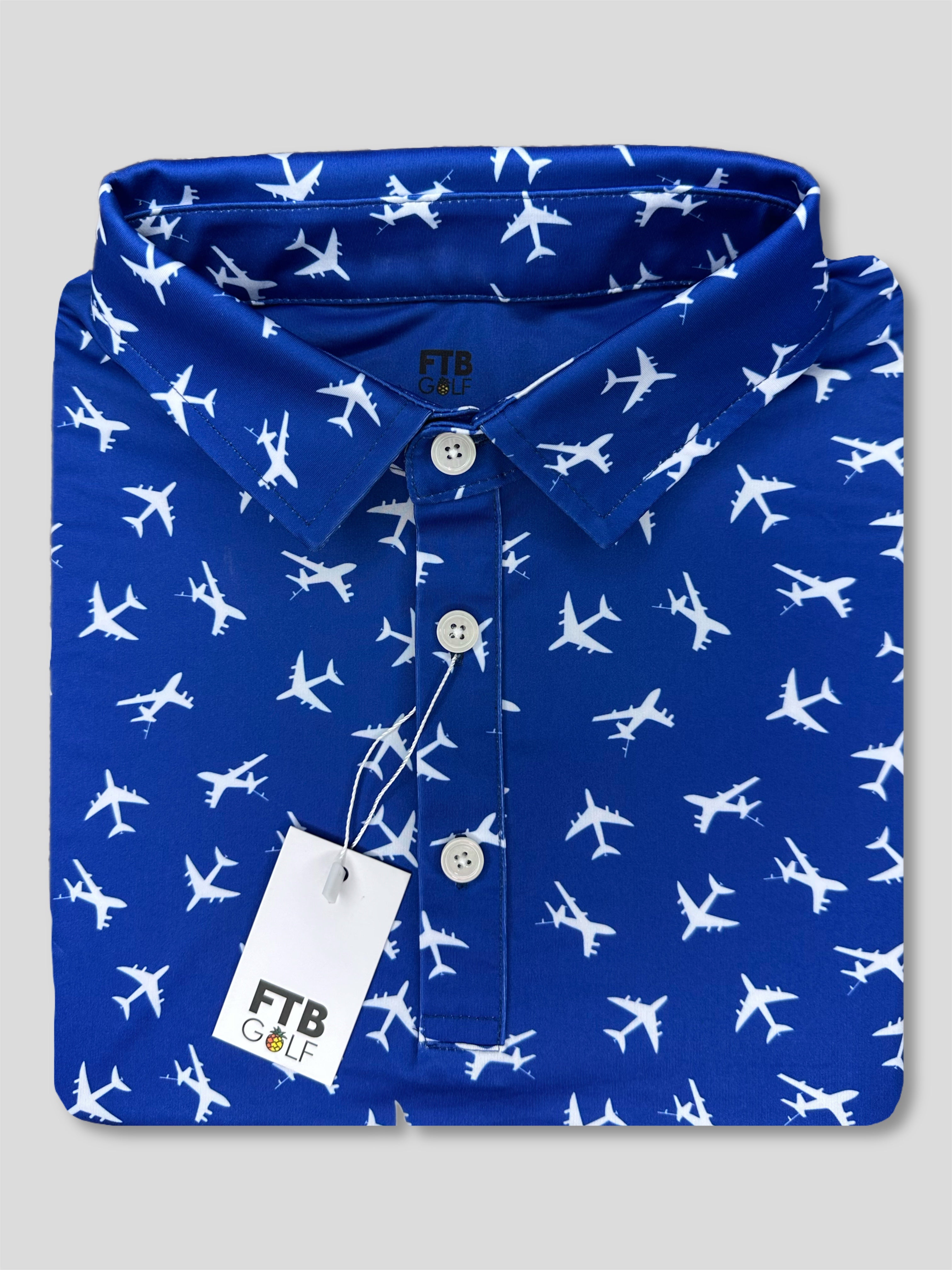 For the birds fun men’s golf polos that come in awesome patterns such as tropical, vintage 90’s, dad themed, and more.