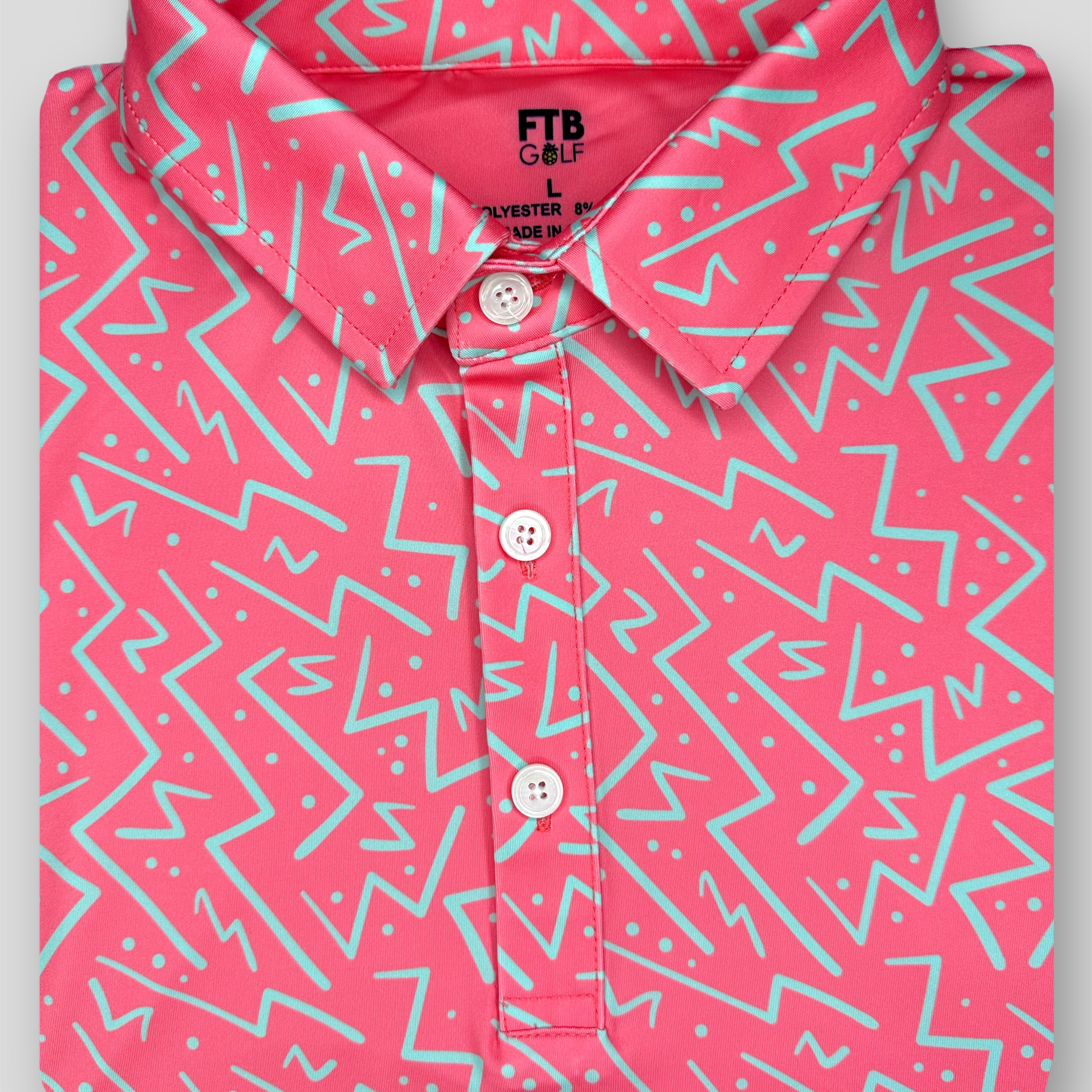 For the birds men’s golf polo pink zig zag pattern