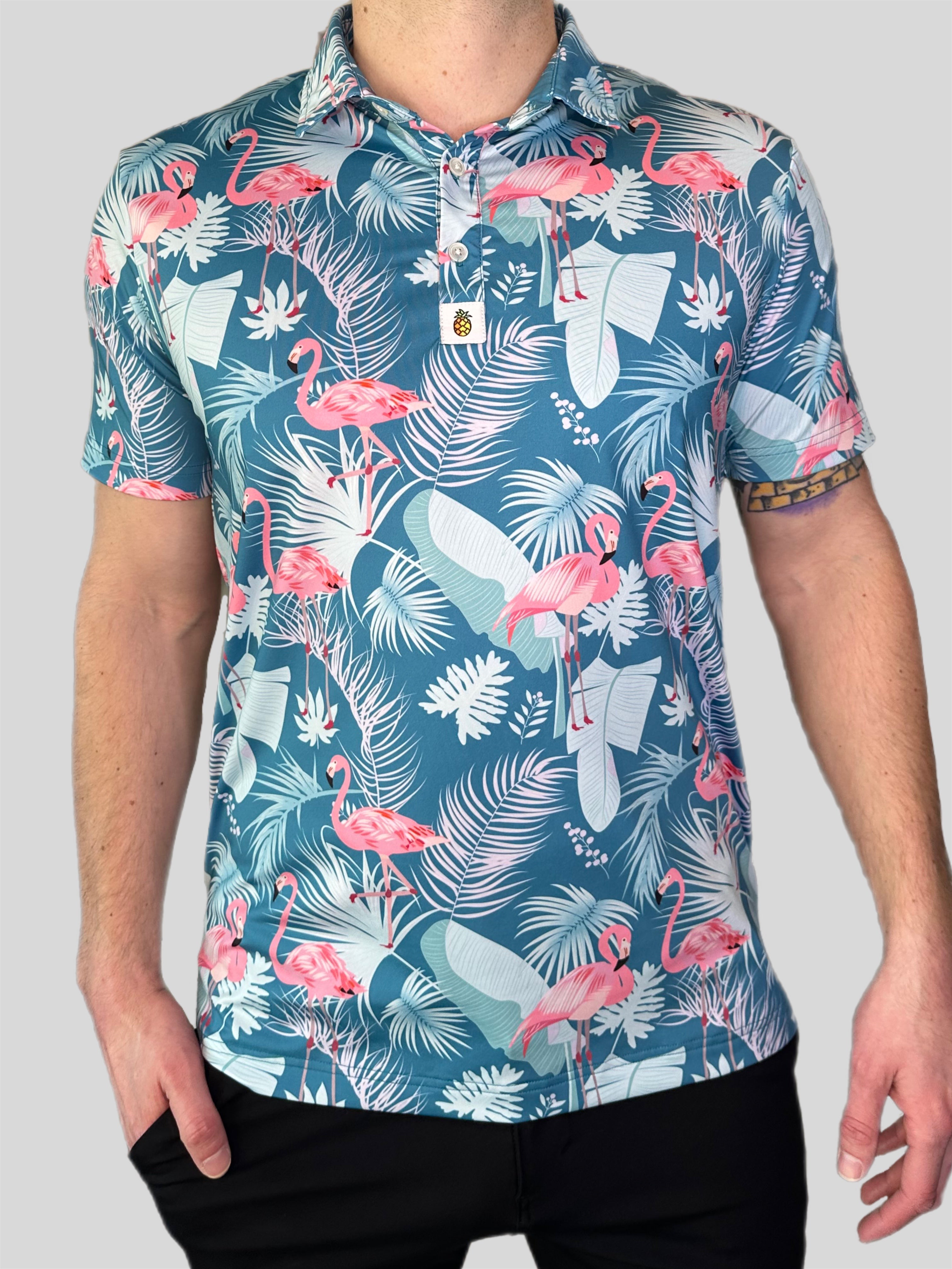 for the birds tropical hawaiin golf polo