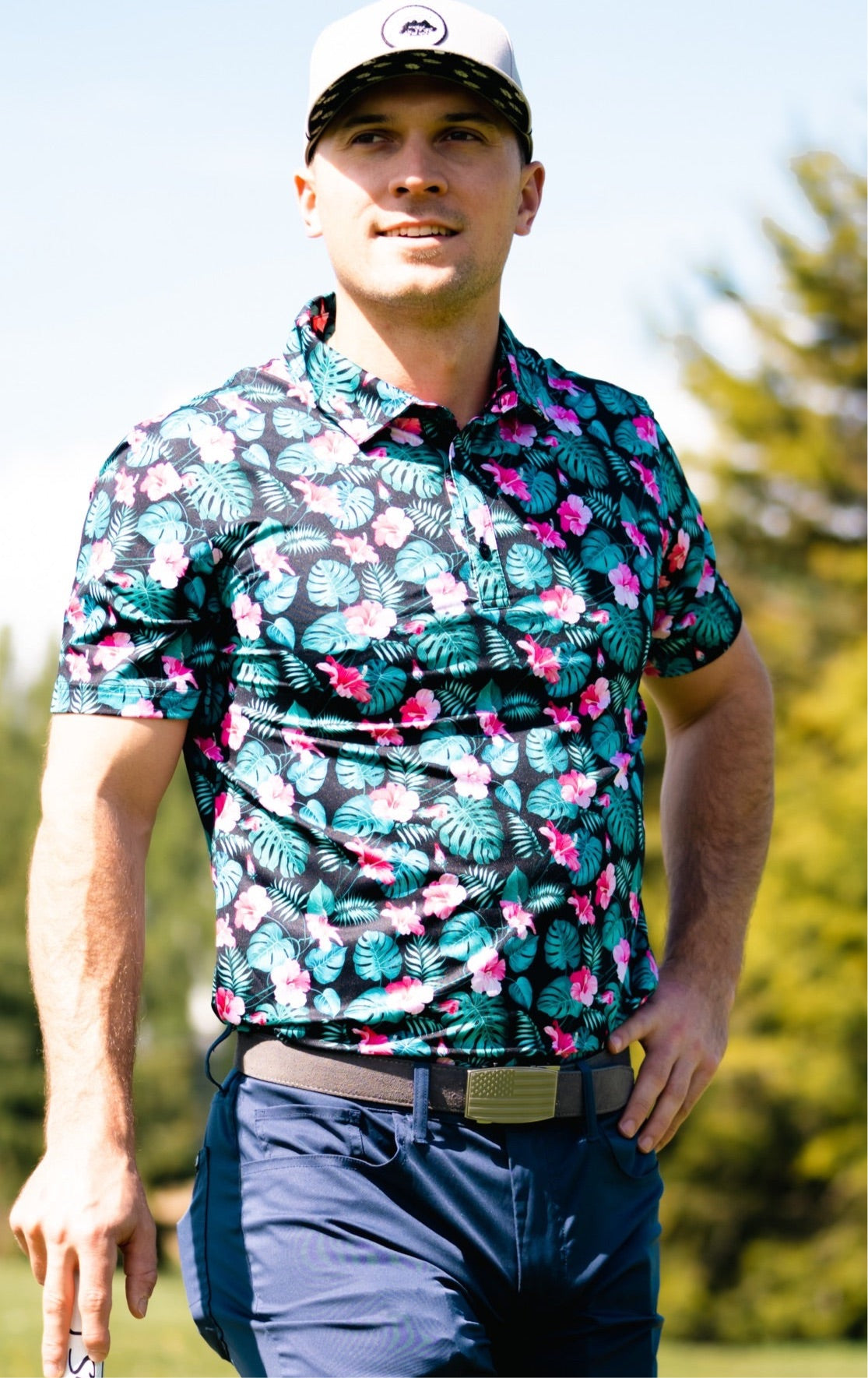 ftb golf tropical hawaiian golf polo
