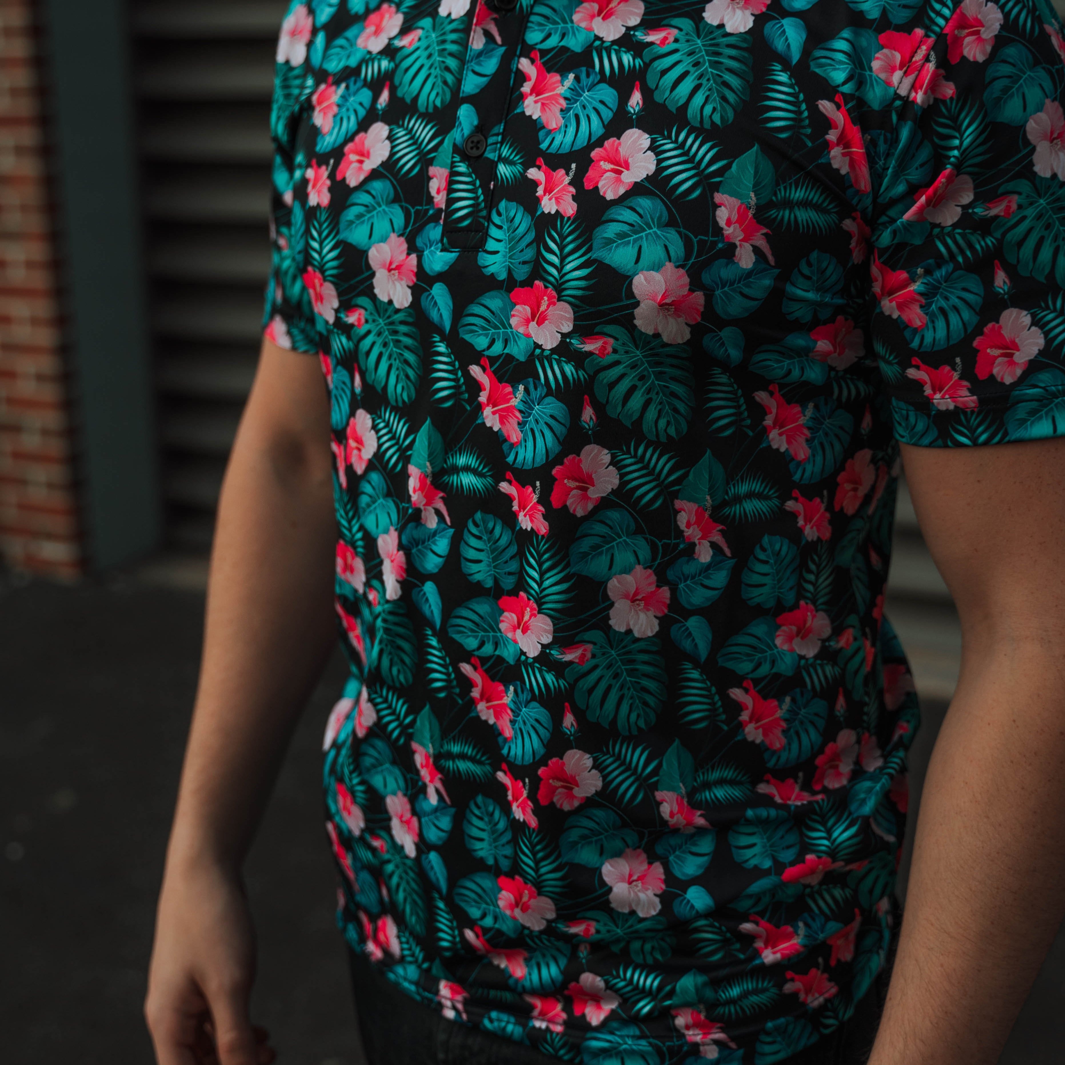 ftb gold tropicla hawaiian golf polo