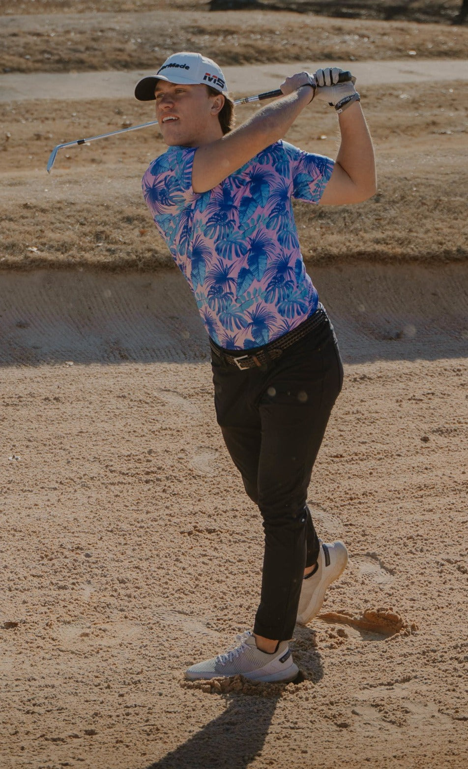 for the birds golf pink palms golf polo shirt