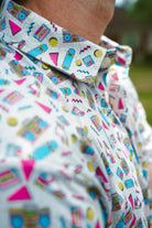 For the birds golf mens patterned golf polo with a throwback 90s design 