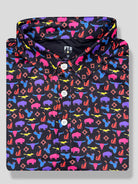 FTB Golf southwestern desert polo made with moisture wicking performance material. It has cactus, buffalos, coyotes, and more!