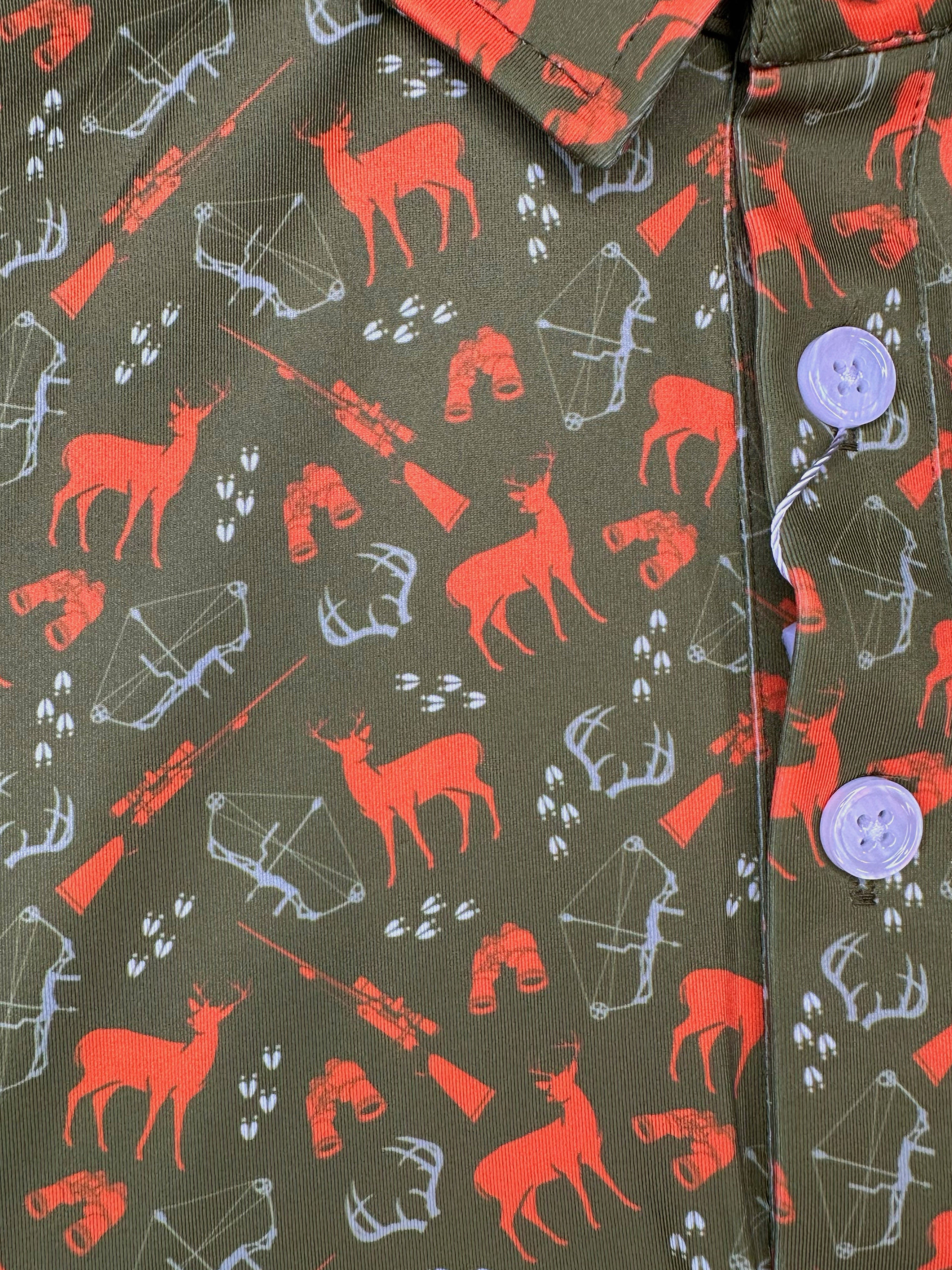 For the birds men’s deer hunting marksman golf polo with deer, rifles, antlers and more 