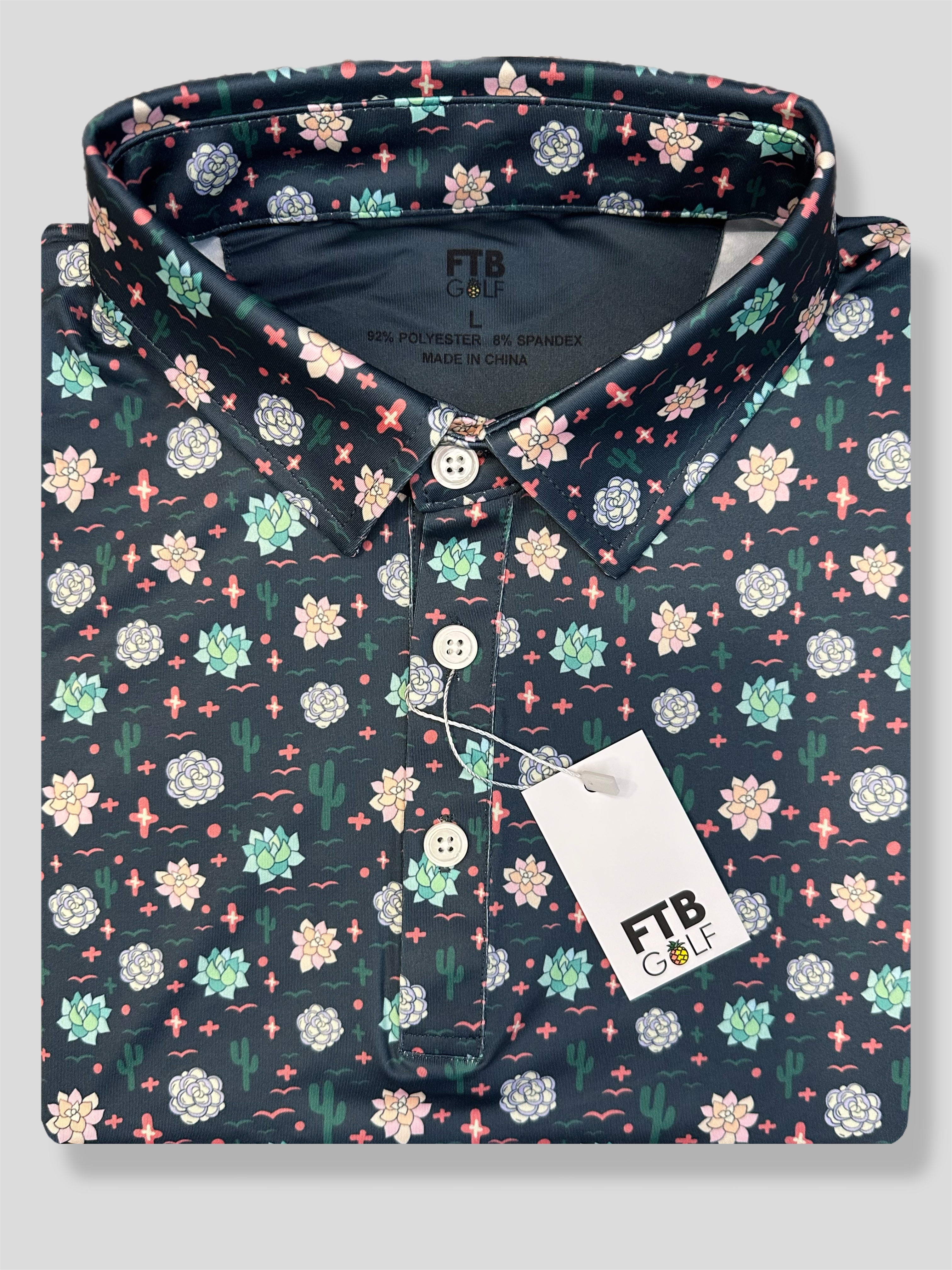 For the birds desert cactus theme patterned golf polo