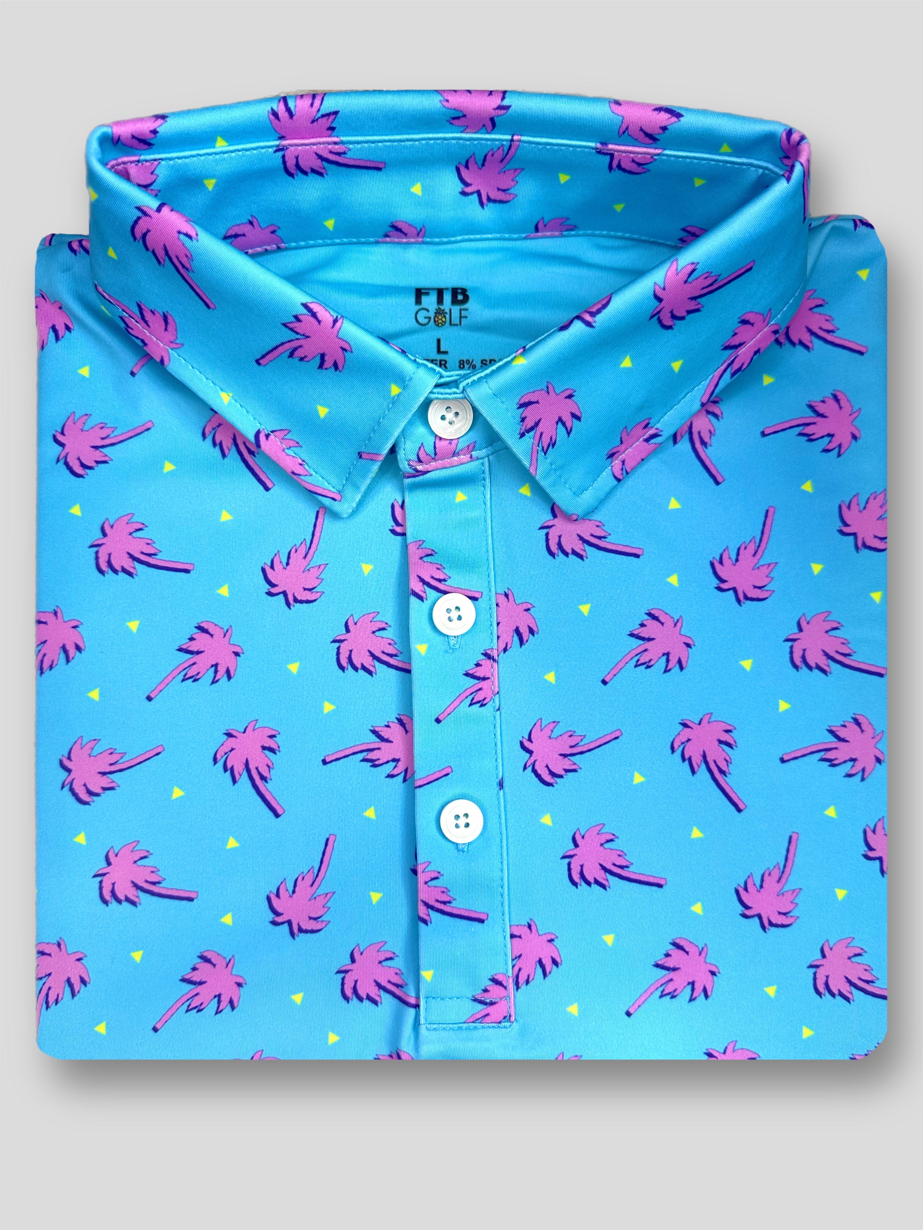 For the birds men’s tropical golf polo with fun palm tree patterns