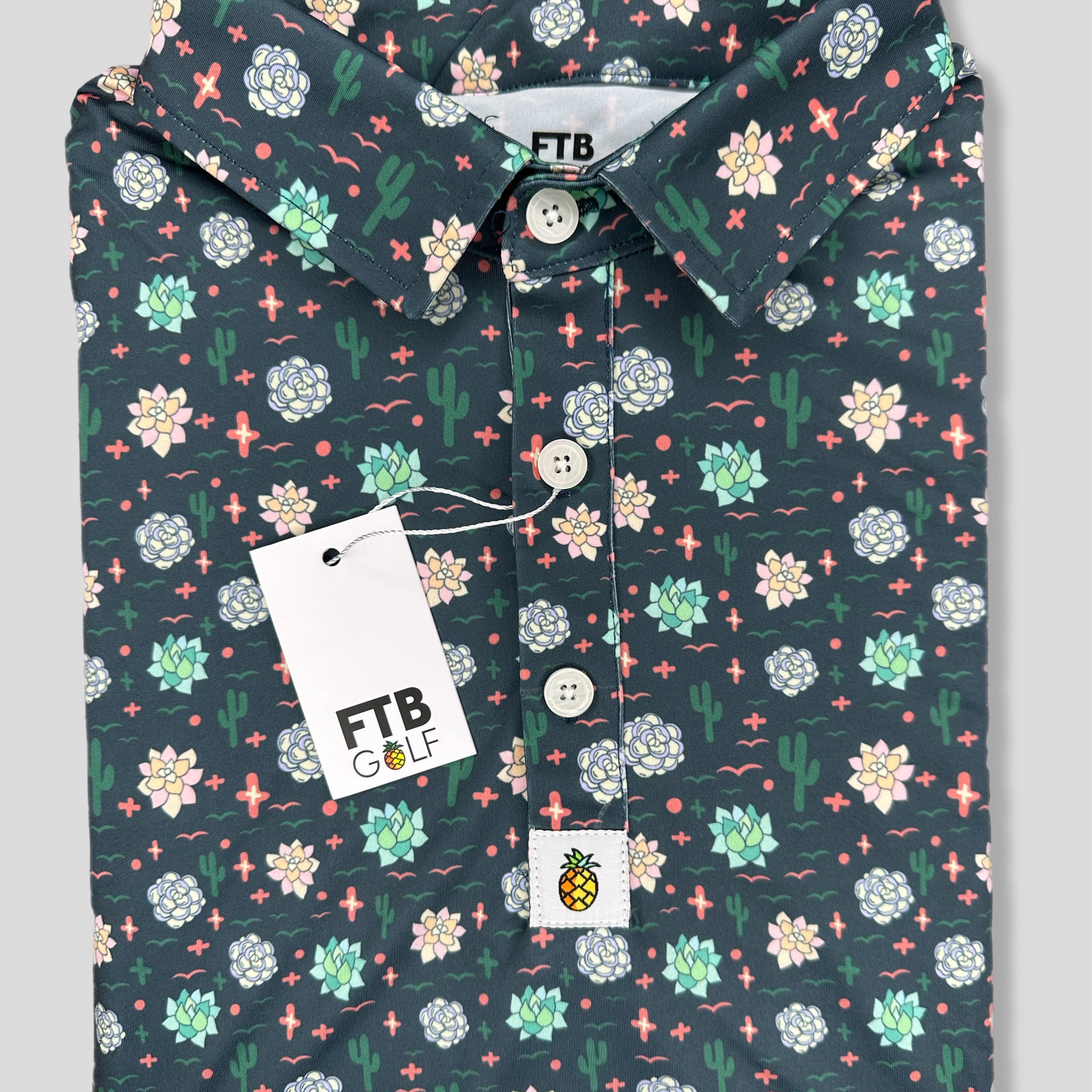 For the birds desert cactus theme patterned golf polo