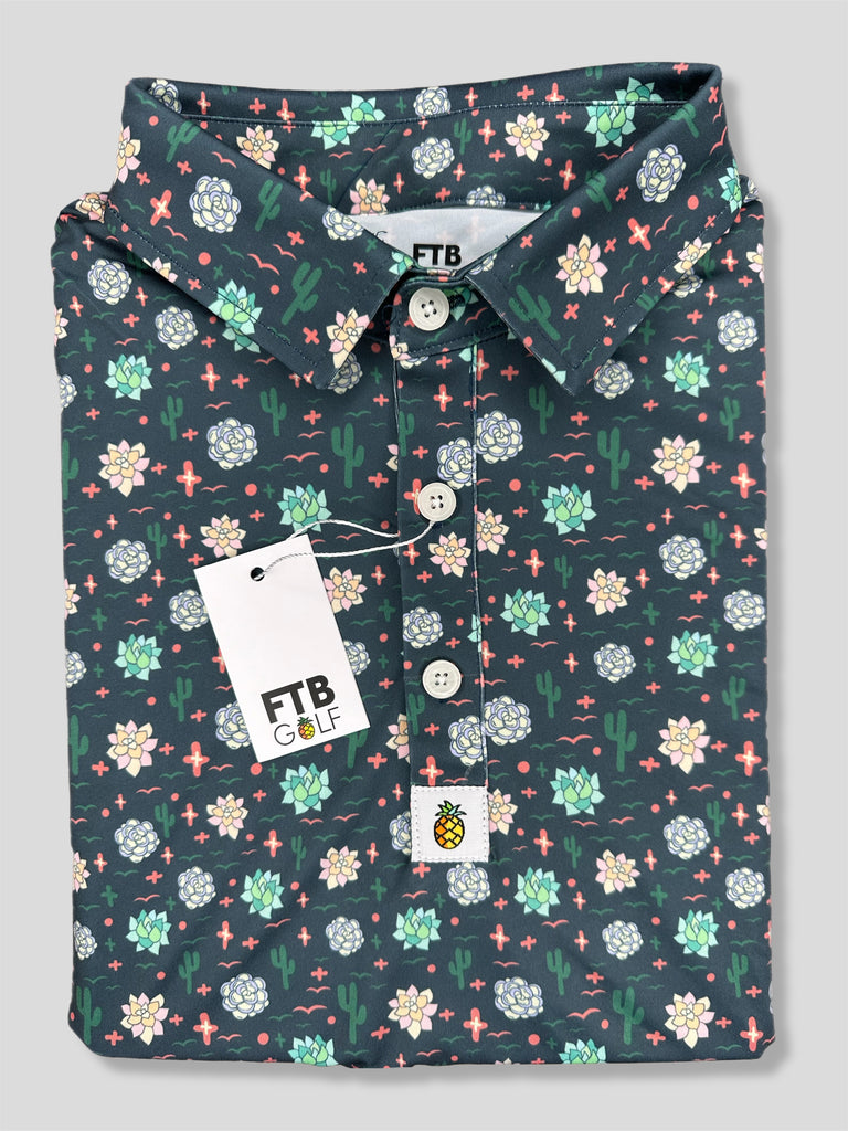 For the birds desert cactus theme patterned golf polo