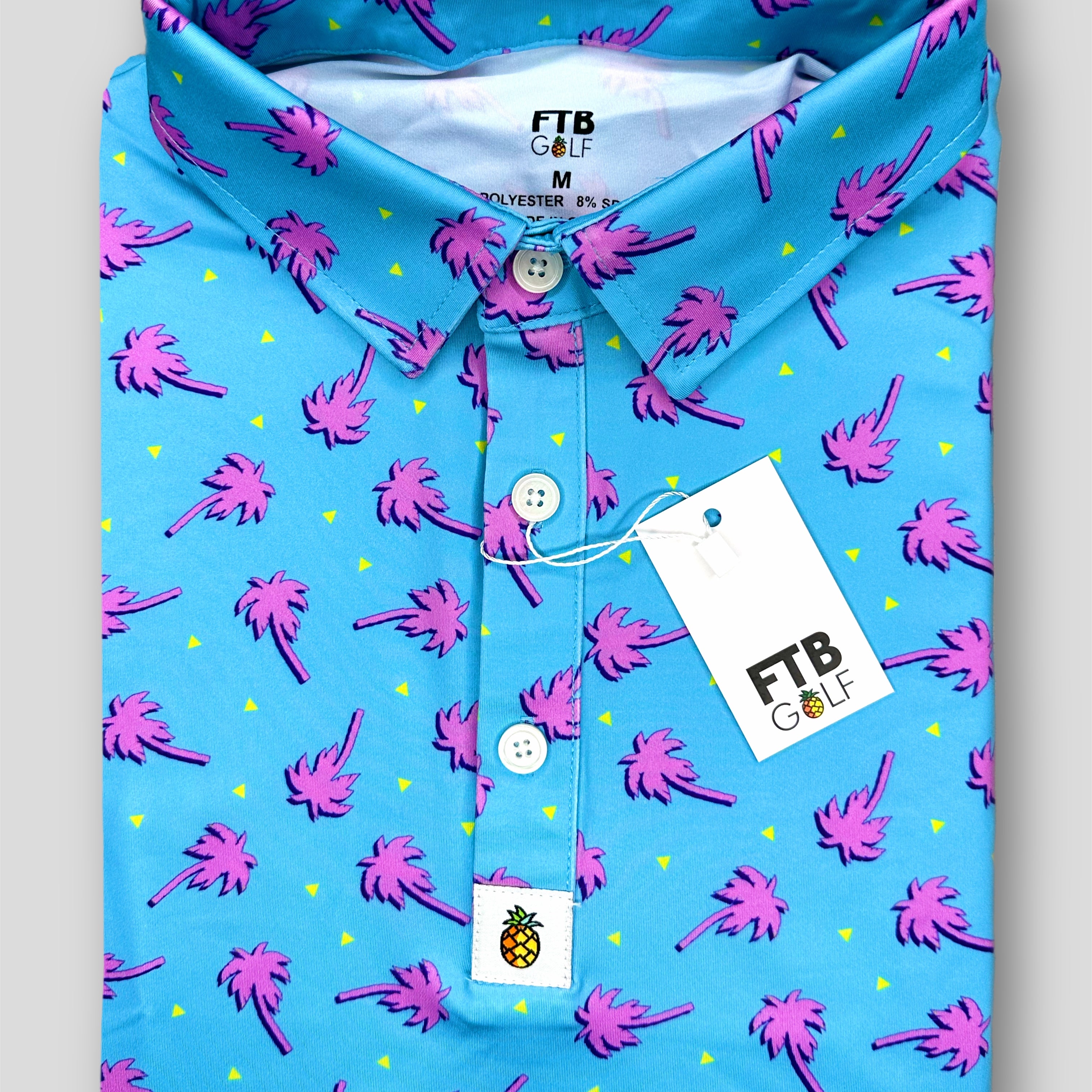 For the birds men’s tropical golf polo with fun palm tree patterns