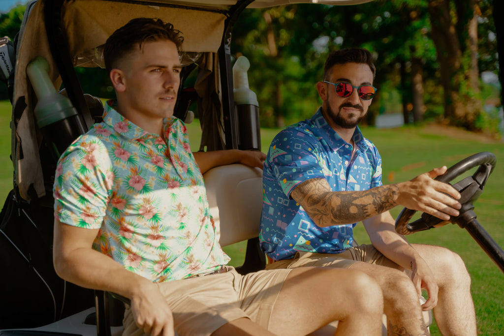Fun mens golf polos with wild patterns made by for the birds golf co